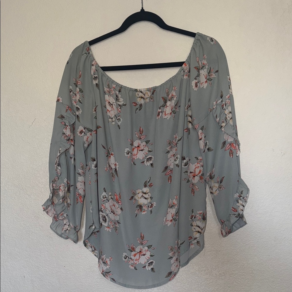 Sweet Rain Sage Green Floral Off-Shoulder Blouse